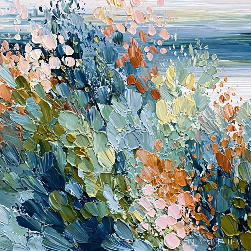 ARTOVITAS Coastal Bloom – Textured Abstract Floral Seascape Oil Painting - image 3