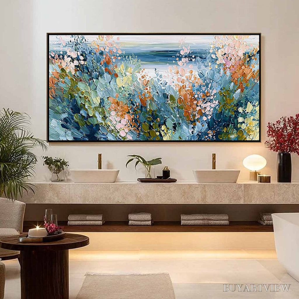 ARTOVITAS Coastal Bloom – Textured Abstract Floral Seascape Oil Painting - image 4