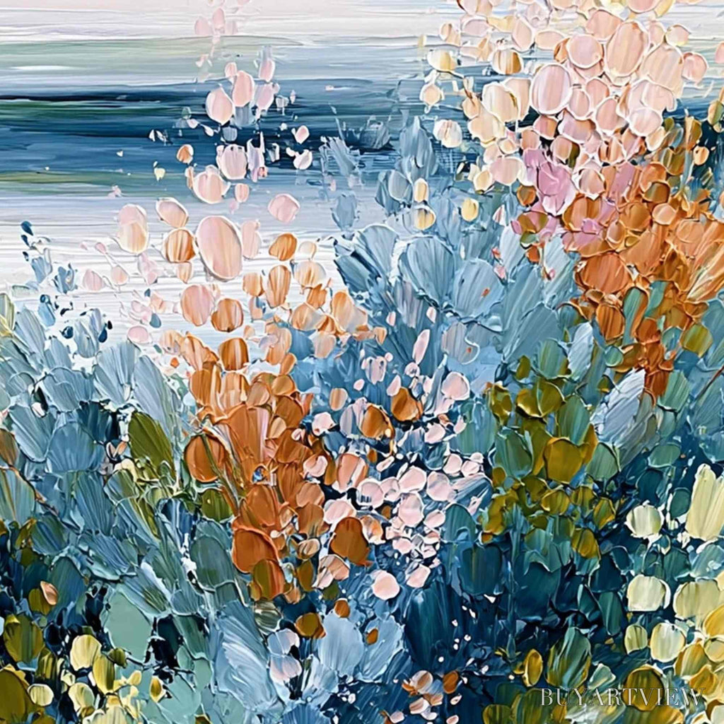 ARTOVITAS Coastal Bloom – Textured Abstract Floral Seascape Oil Painting - image 5