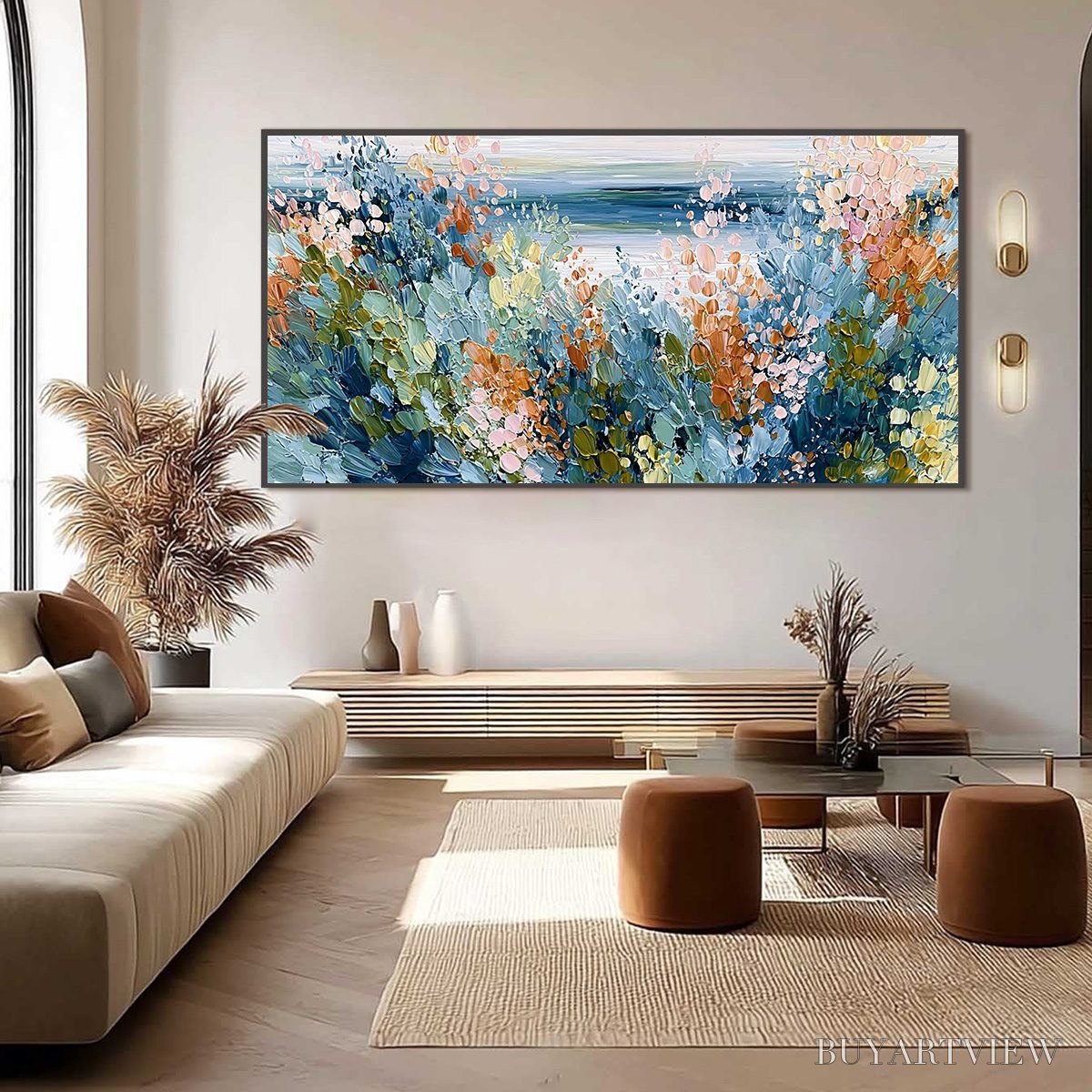 ARTOVITAS Coastal Bloom – Textured Abstract Floral Seascape Oil Painting - image 6