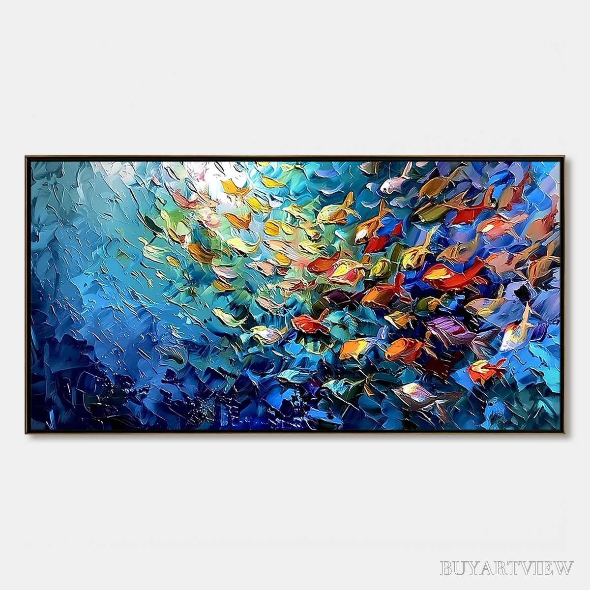 ARTOVITAS Coral Rush – Textured Impasto Painting of a Vibrant School of Fish - image 1