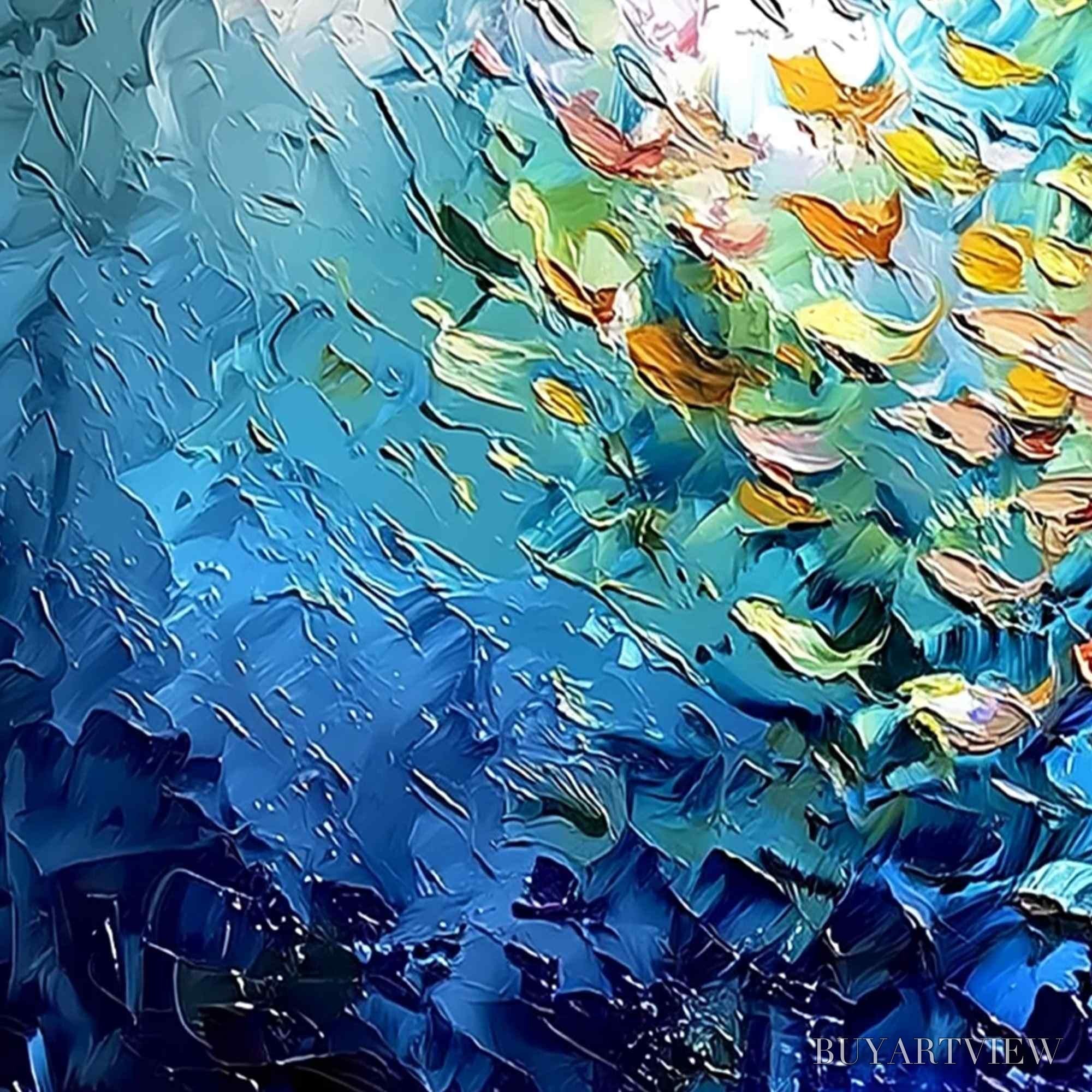 ARTOVITAS Coral Rush – Textured Impasto Painting of a Vibrant School of Fish - image 3