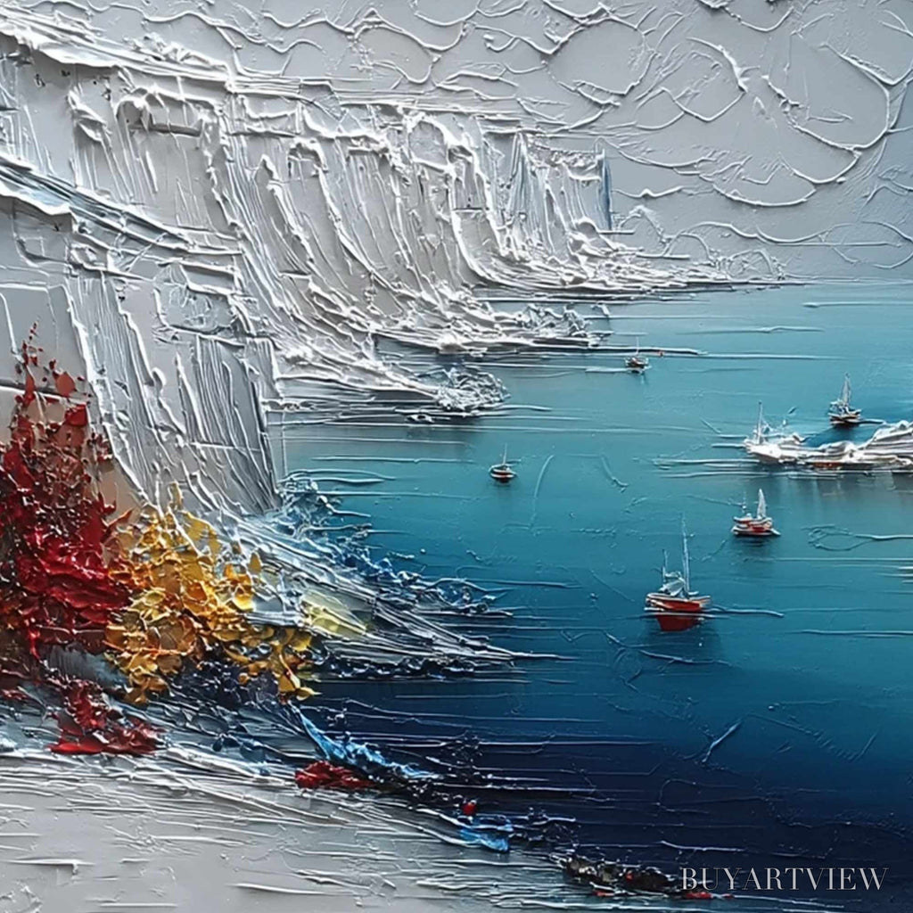 ARTOVITAS Crimson Fjord – Heavily Textured Palette Knife Coastal Landscape Painting - image 3