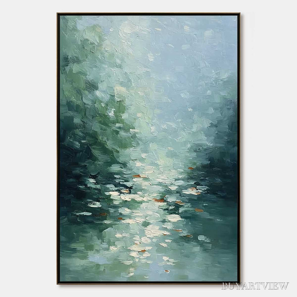 ARTOVITAS Emerald Reflections – Textured Abstract Wabi Sabi Seascape Painting - image 1