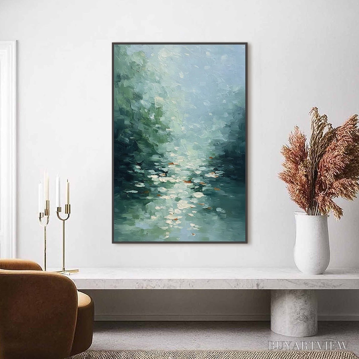 ARTOVITAS Emerald Reflections – Textured Abstract Wabi Sabi Seascape Painting - image 2
