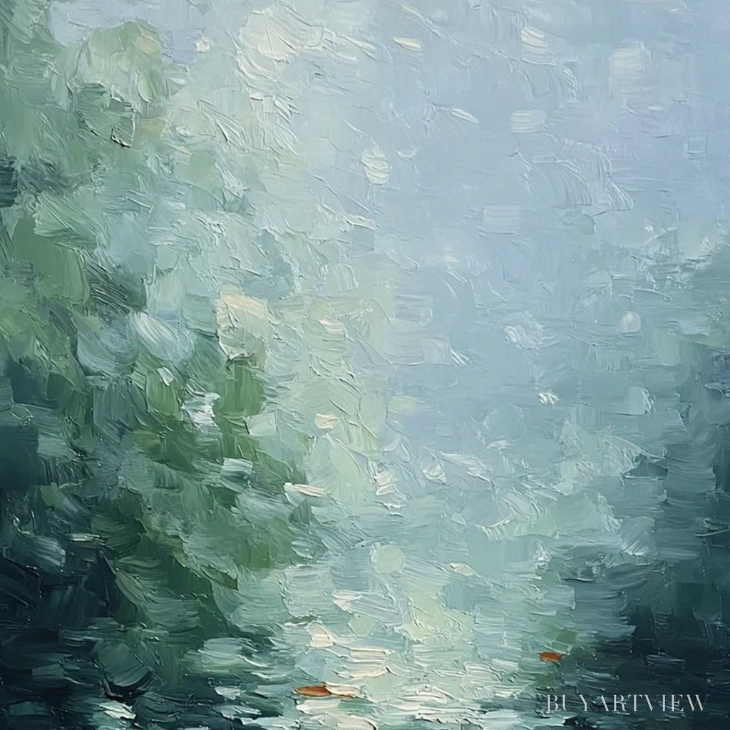 ARTOVITAS Emerald Reflections – Textured Abstract Wabi Sabi Seascape Painting - image 3