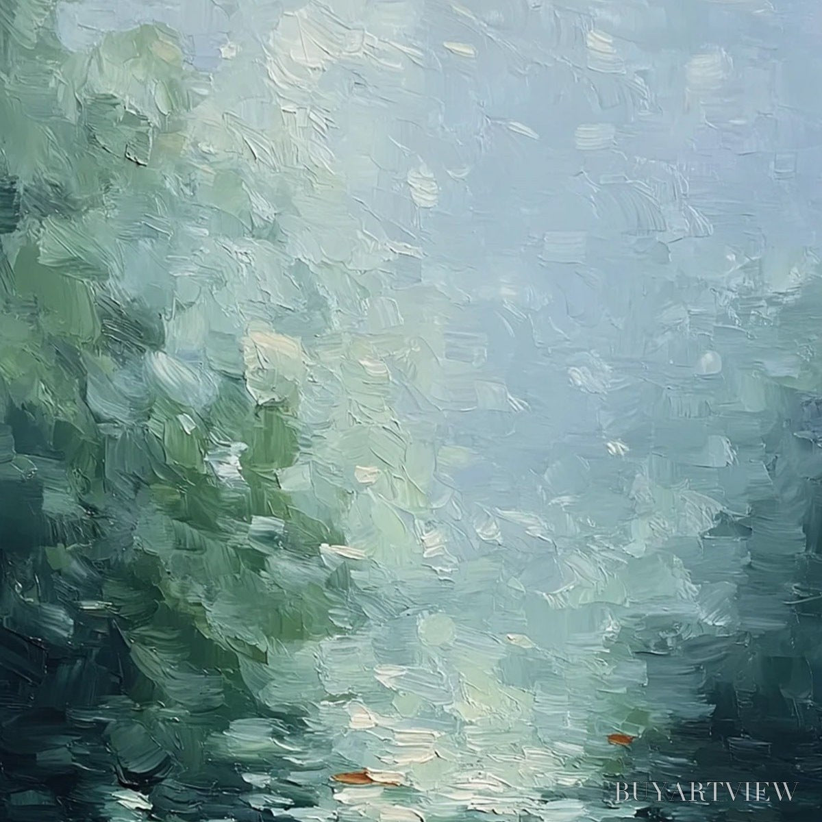 ARTOVITAS Emerald Reflections – Textured Abstract Wabi Sabi Seascape Painting - image 3