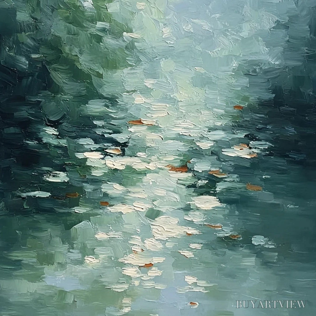 ARTOVITAS Emerald Reflections – Textured Abstract Wabi Sabi Seascape Painting - image 5