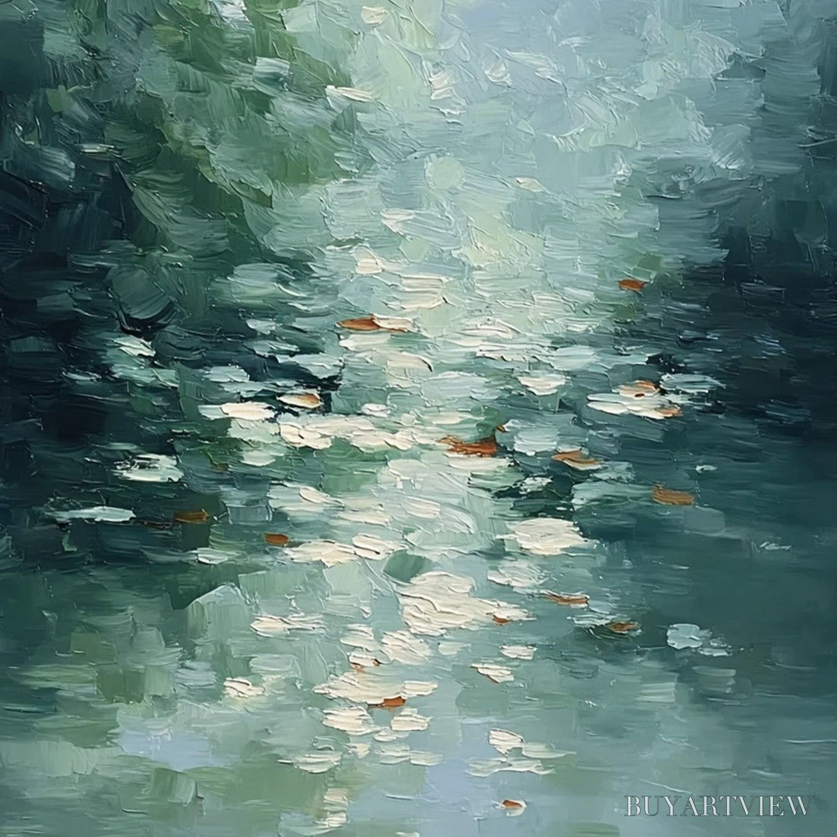 ARTOVITAS Emerald Reflections – Textured Abstract Wabi Sabi Seascape Painting - image 5