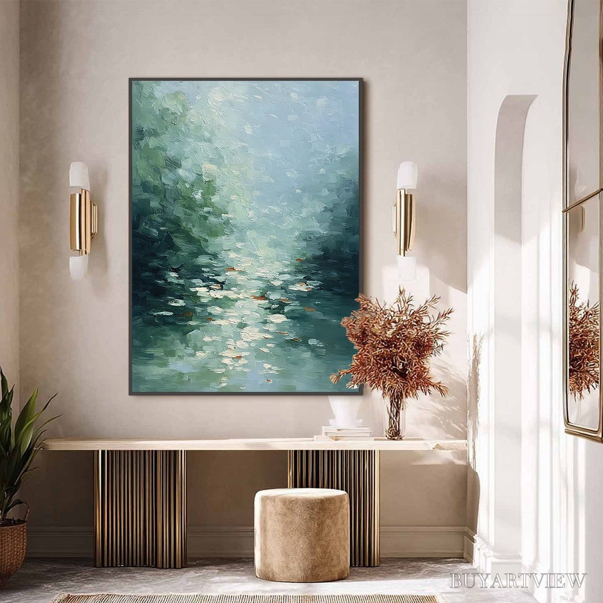 ARTOVITAS Emerald Reflections – Textured Abstract Wabi Sabi Seascape Painting - image 6