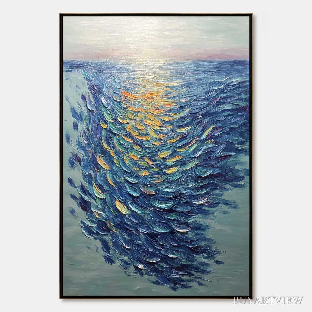 ARTOVITAS Golden Tide – Textured Impasto Painting of a School of Fish - image 1