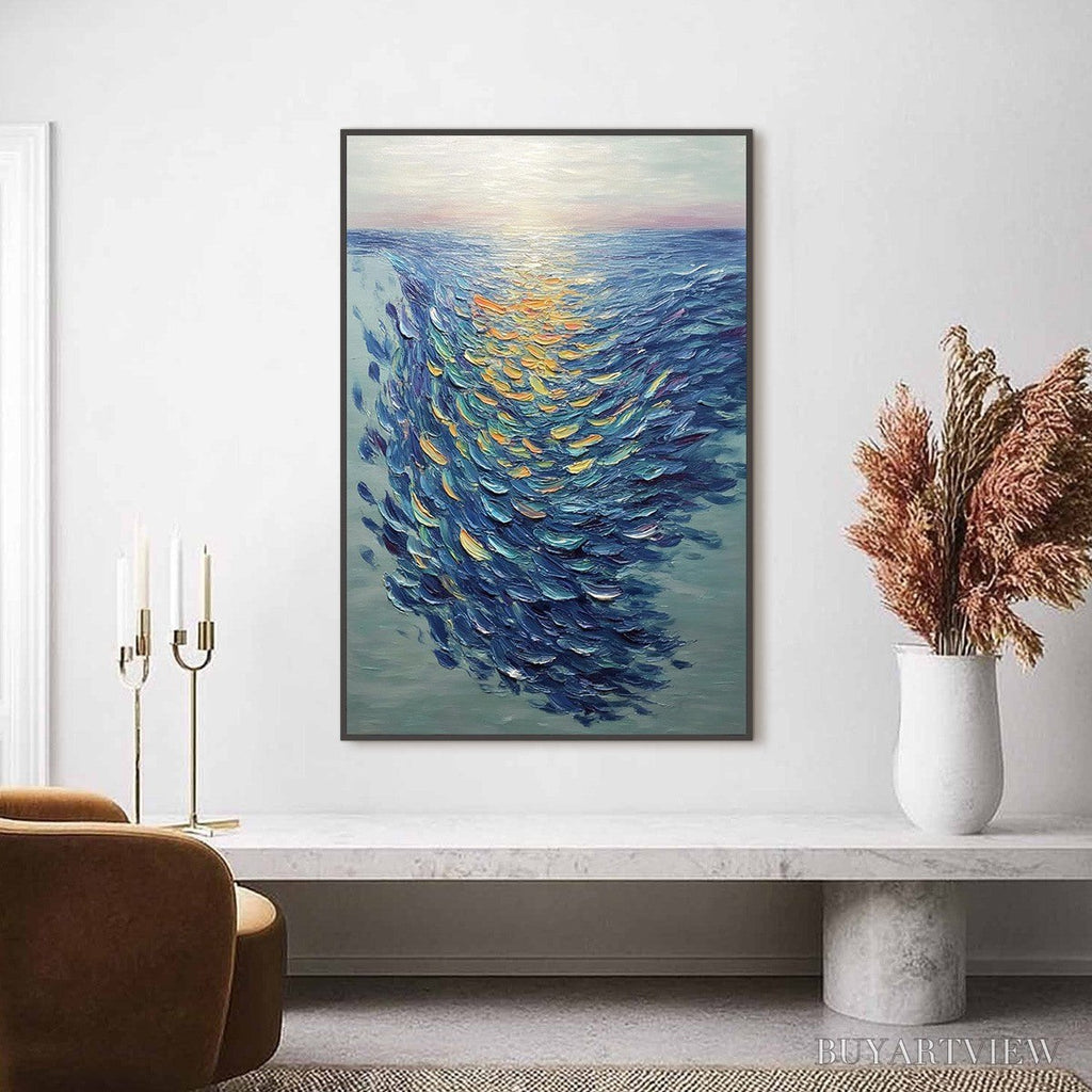 ARTOVITAS Golden Tide – Textured Impasto Painting of a School of Fish - image 2