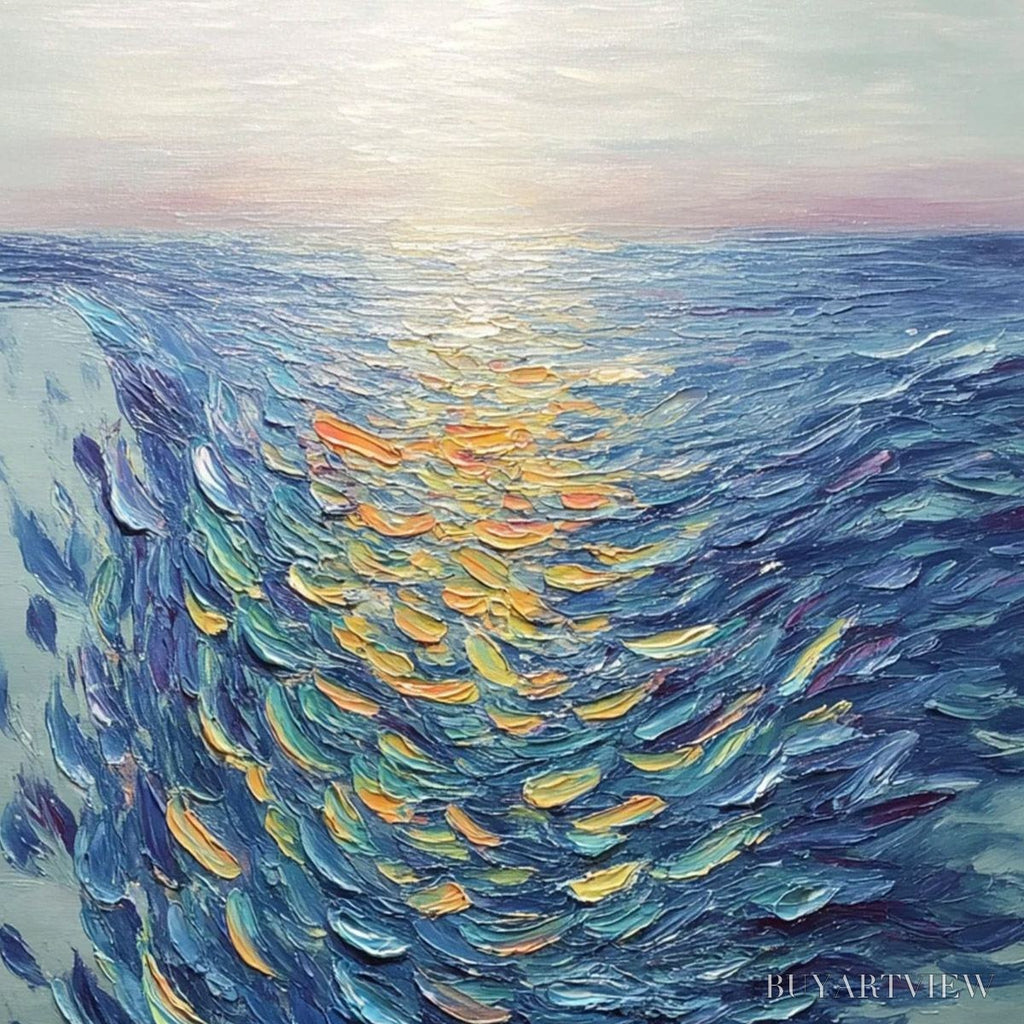 ARTOVITAS Golden Tide – Textured Impasto Painting of a School of Fish - image 3