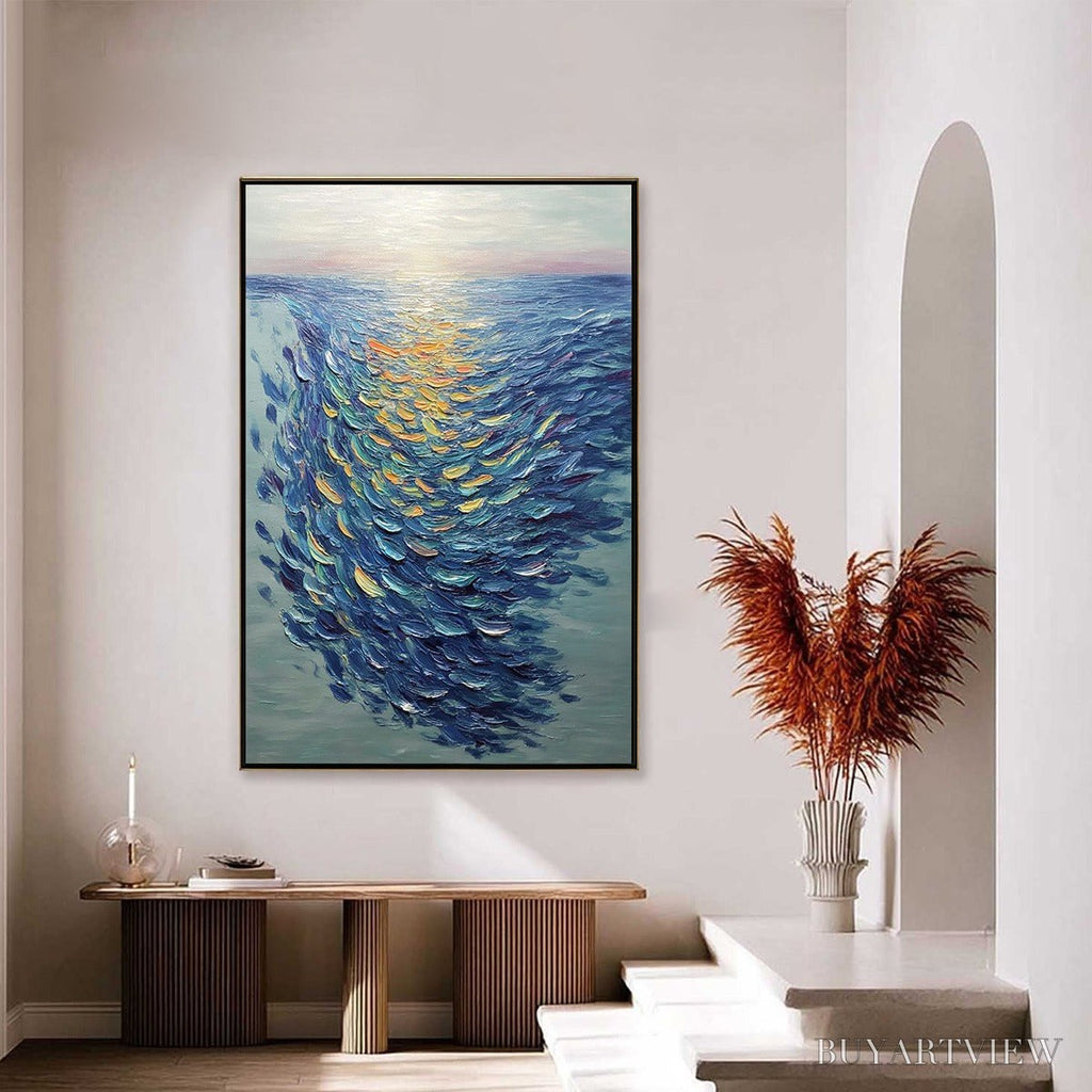 ARTOVITAS Golden Tide – Textured Impasto Painting of a School of Fish - image 4