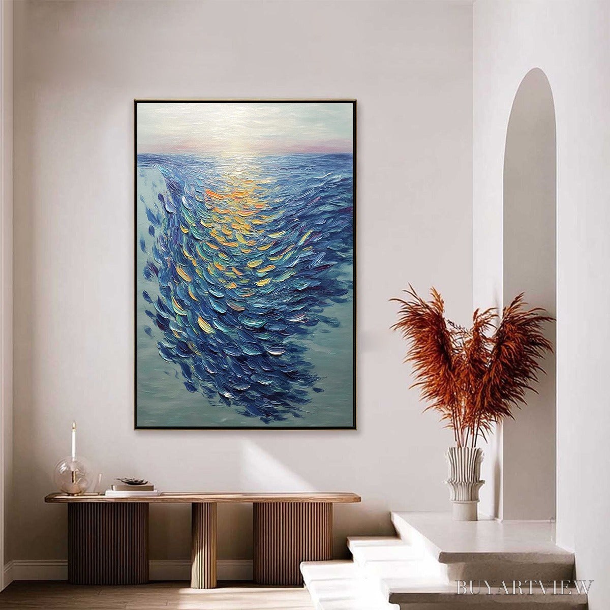 ARTOVITAS Golden Tide – Textured Impasto Painting of a School of Fish - image 4