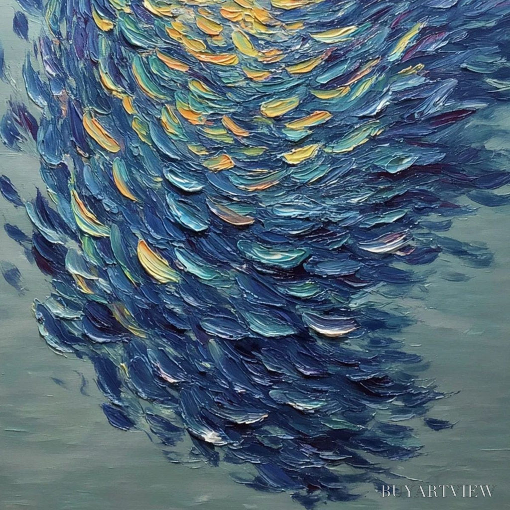 ARTOVITAS Golden Tide – Textured Impasto Painting of a School of Fish - image 5