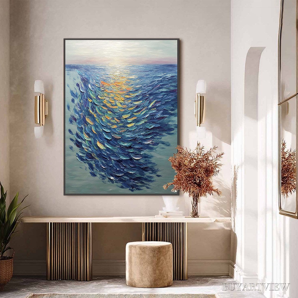 ARTOVITAS Golden Tide – Textured Impasto Painting of a School of Fish - image 6