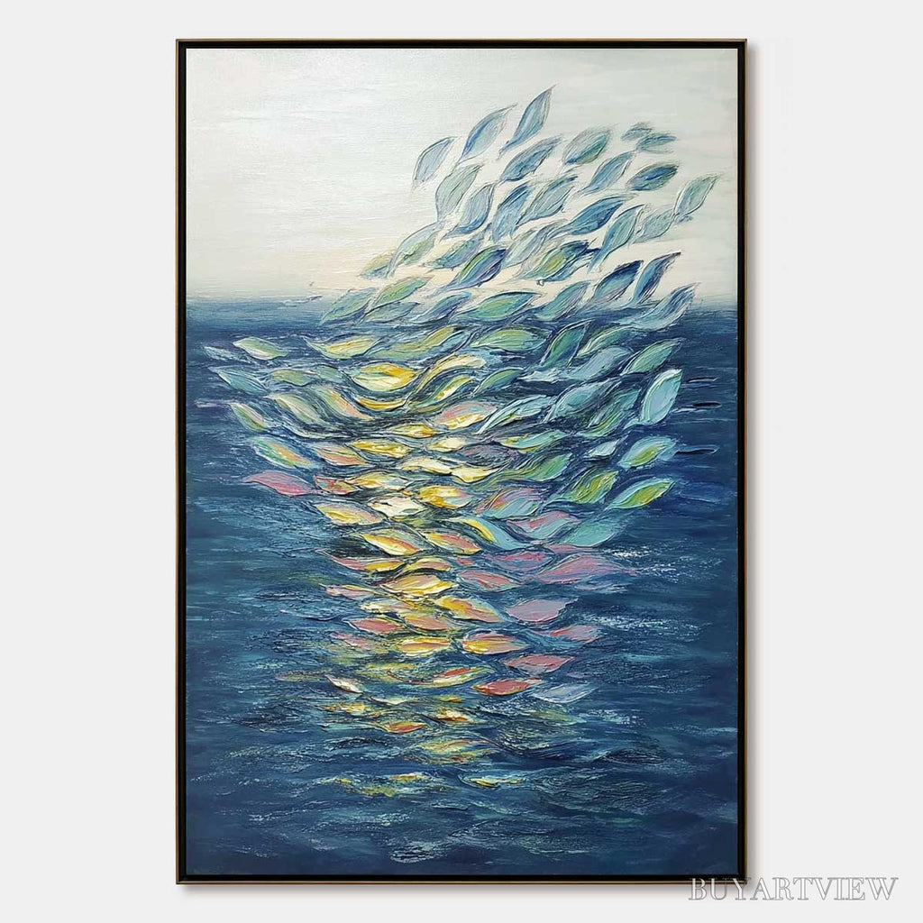 ARTOVITAS Ethereal Flow – Textured Abstract Seascape Oil Painting - image 1