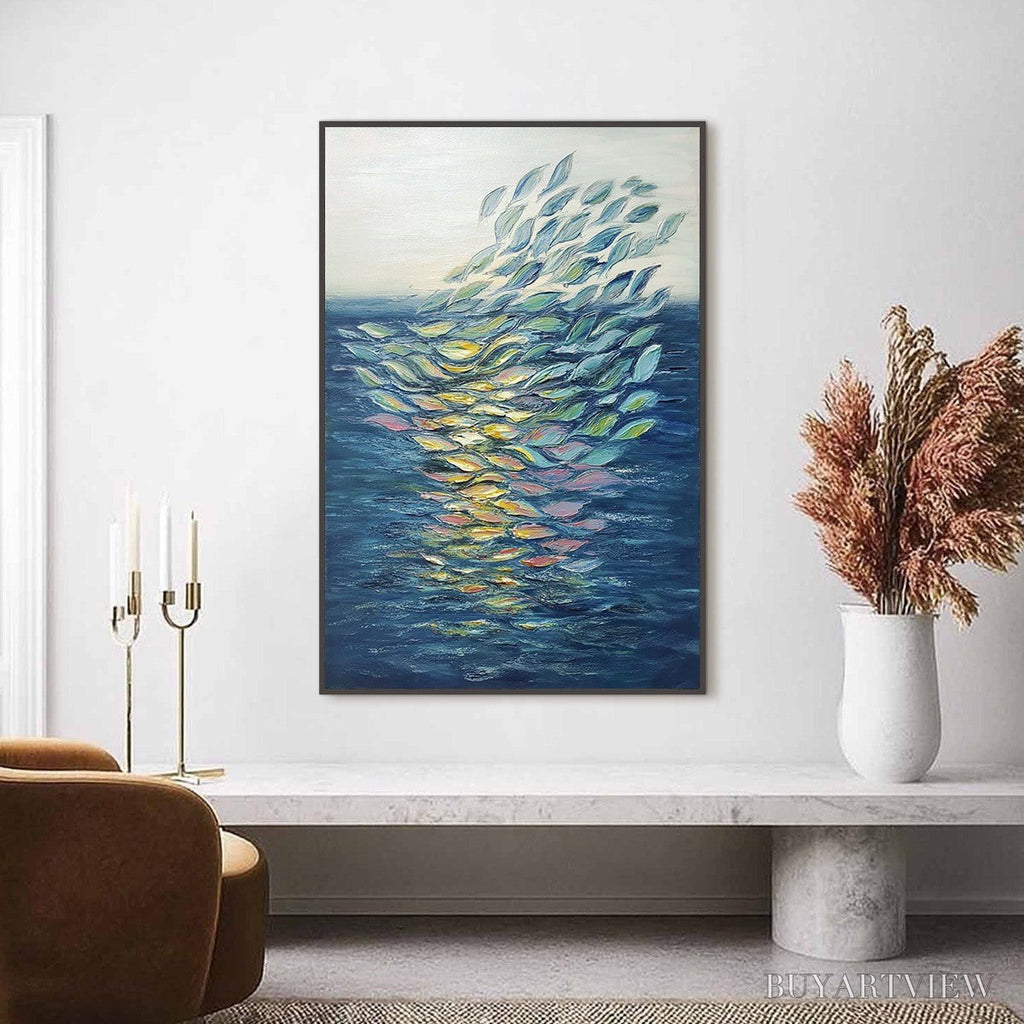 ARTOVITAS Ethereal Flow – Textured Abstract Seascape Oil Painting - image 2