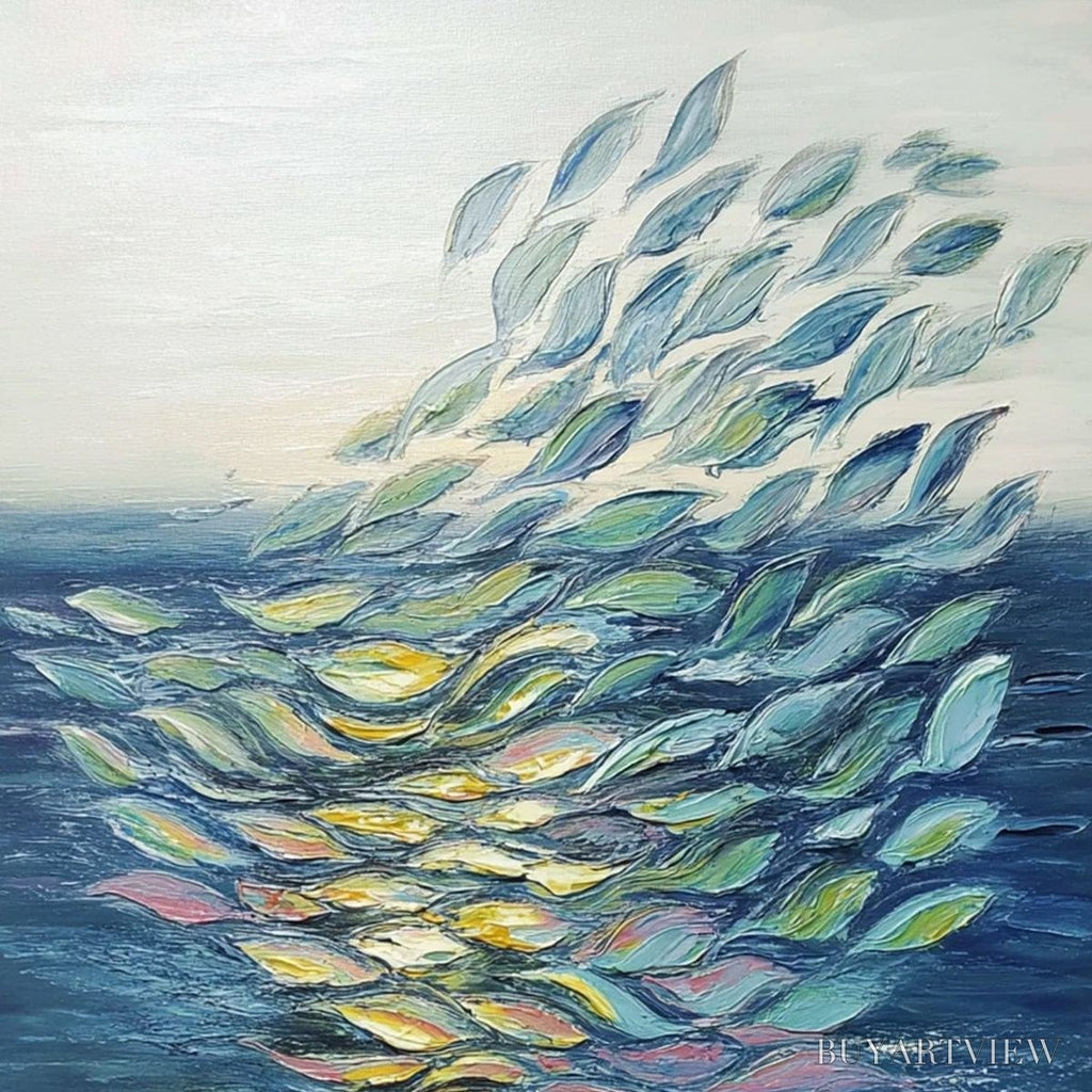 ARTOVITAS Ethereal Flow – Textured Abstract Seascape Oil Painting - image 3