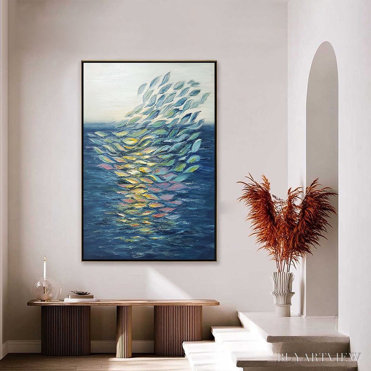 ARTOVITAS Ethereal Flow – Textured Abstract Seascape Oil Painting - image 4