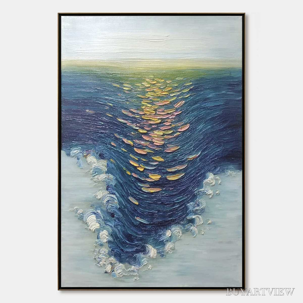 ARTOVITAS Coastal Glow – Textured Impasto Ocean Sunset Abstract Oil Painting - image 1