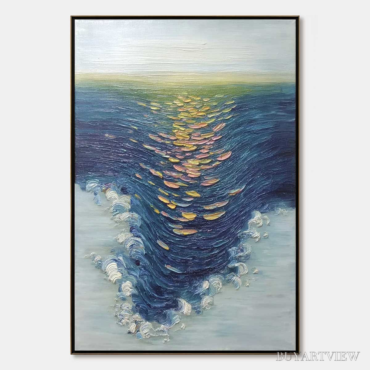 ARTOVITAS Coastal Glow – Textured Impasto Ocean Sunset Abstract Oil Painting - image 1