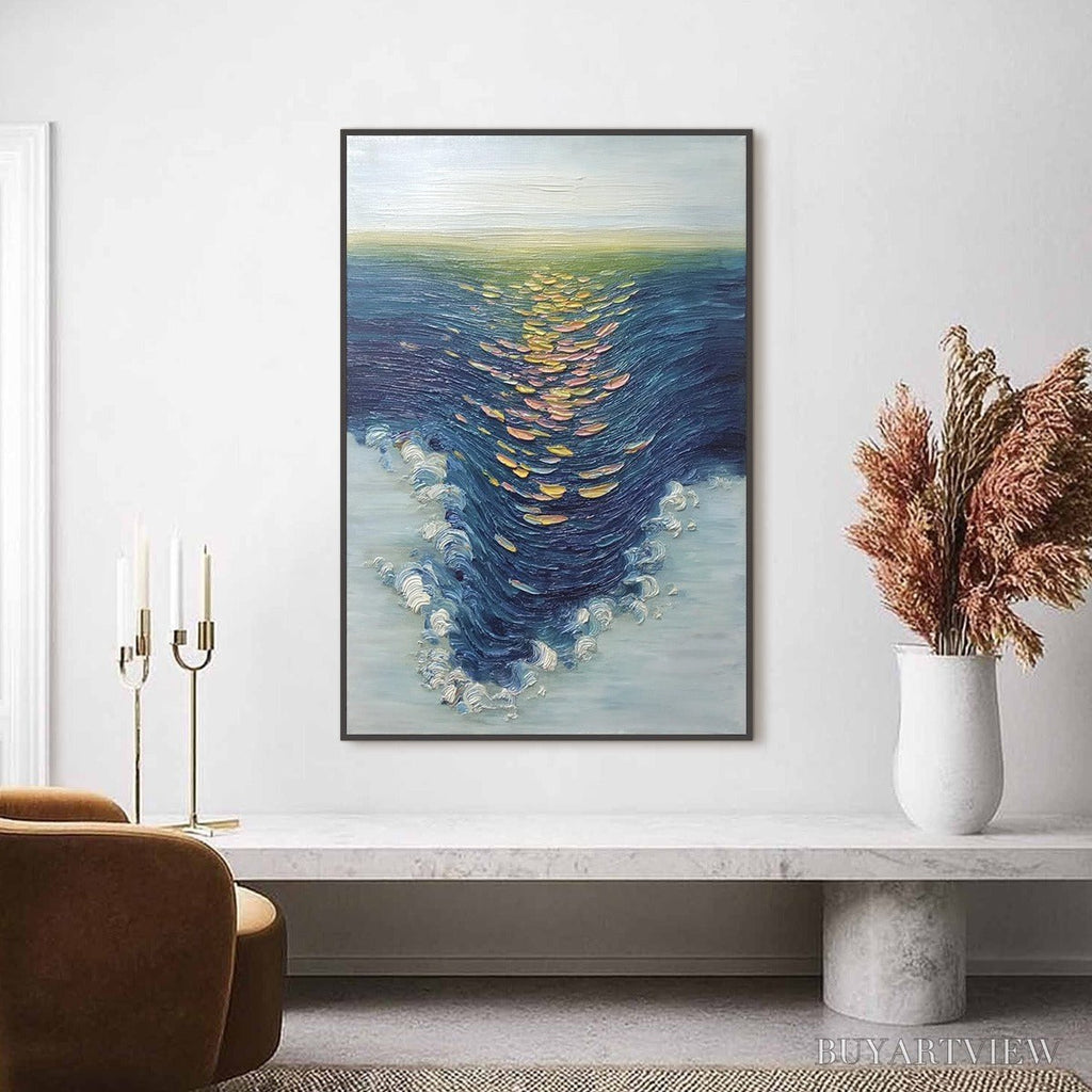 ARTOVITAS Coastal Glow – Textured Impasto Ocean Sunset Abstract Oil Painting - image 2