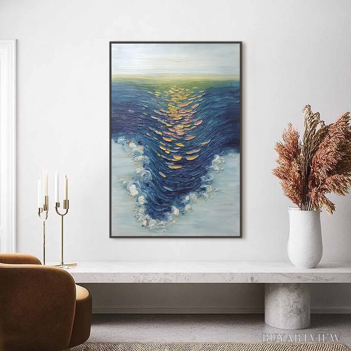ARTOVITAS Coastal Glow – Textured Impasto Ocean Sunset Abstract Oil Painting - image 2