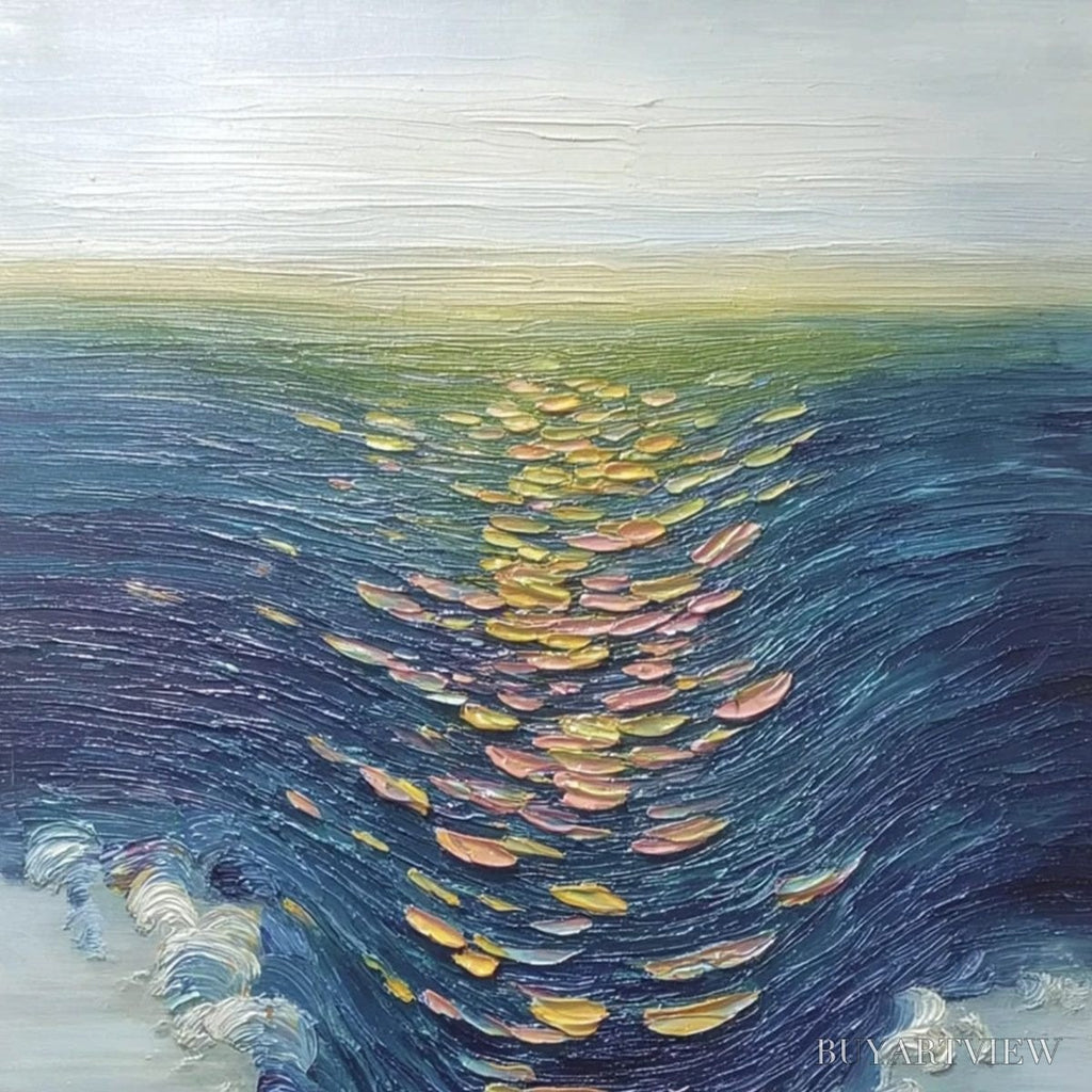 ARTOVITAS Coastal Glow – Textured Impasto Ocean Sunset Abstract Oil Painting - image 3