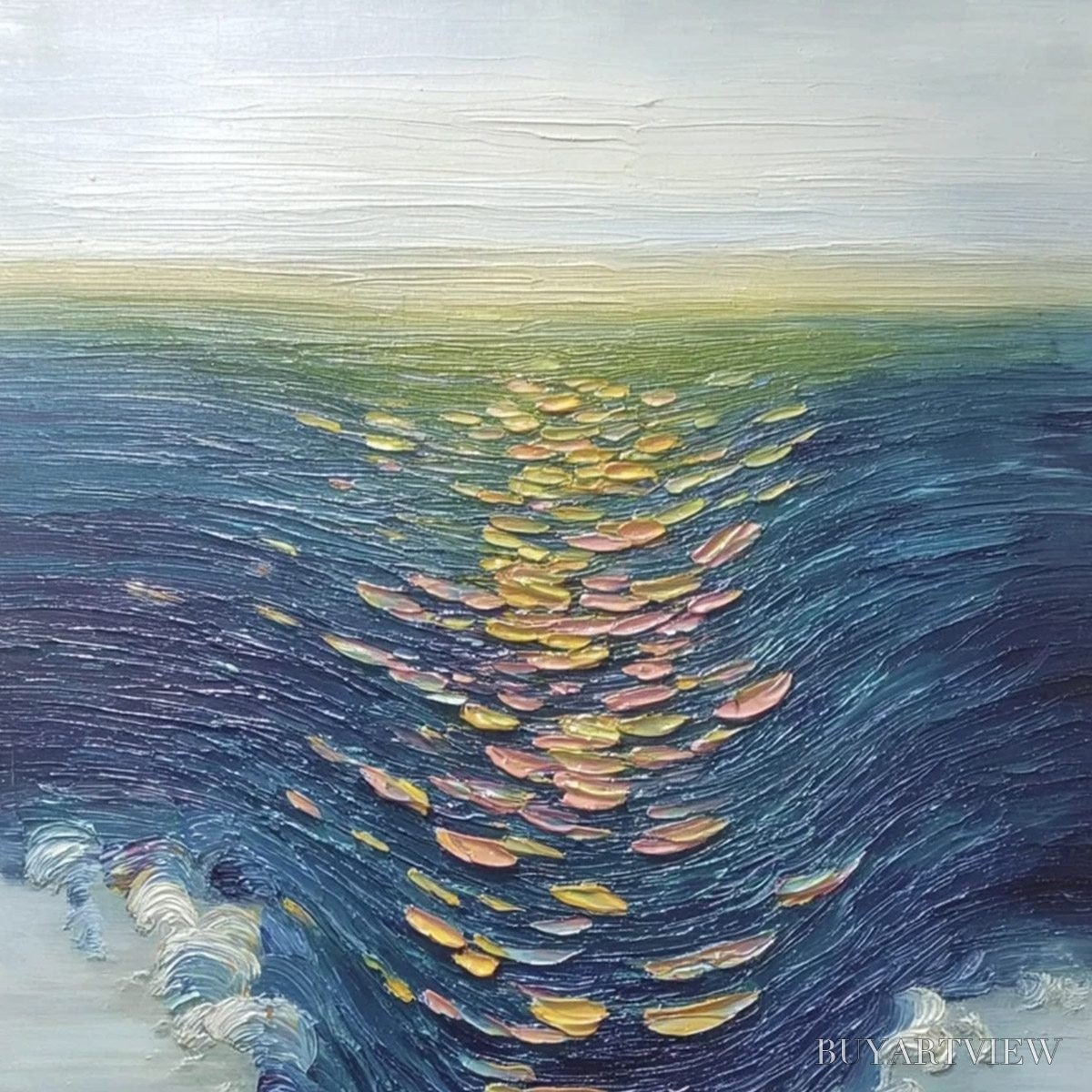 ARTOVITAS Coastal Glow – Textured Impasto Ocean Sunset Abstract Oil Painting - image 3