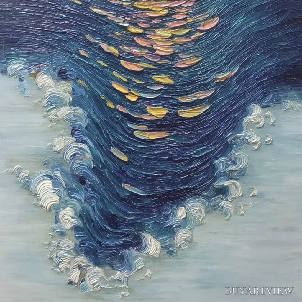 ARTOVITAS Coastal Glow – Textured Impasto Ocean Sunset Abstract Oil Painting - image 5
