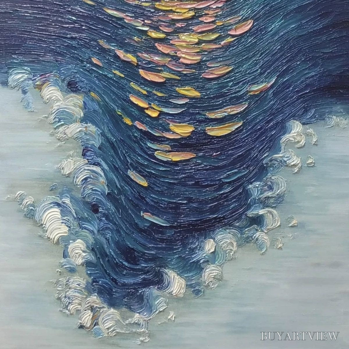 ARTOVITAS Coastal Glow – Textured Impasto Ocean Sunset Abstract Oil Painting - image 5