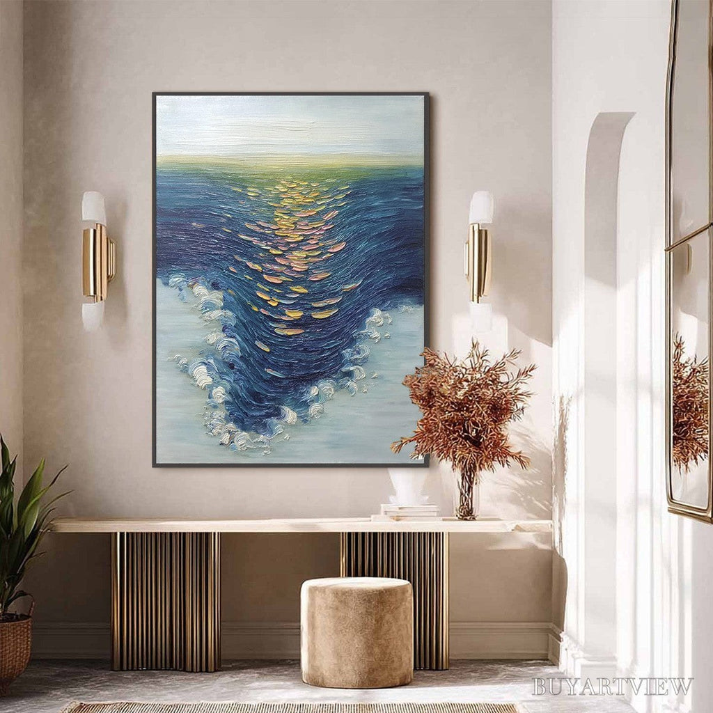 ARTOVITAS Coastal Glow – Textured Impasto Ocean Sunset Abstract Oil Painting - image 6