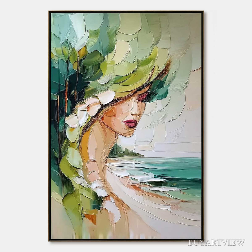 ARTOVITAS Coastal Muse – Textured Impasto Portrait Painting of a Woman by the Sea - image 1