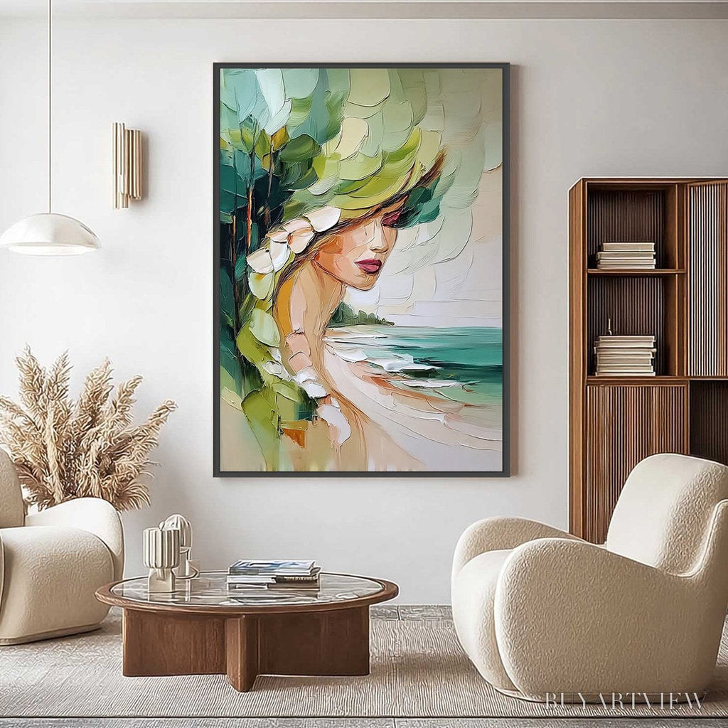 ARTOVITAS Coastal Muse – Textured Impasto Portrait Painting of a Woman by the Sea - image 2