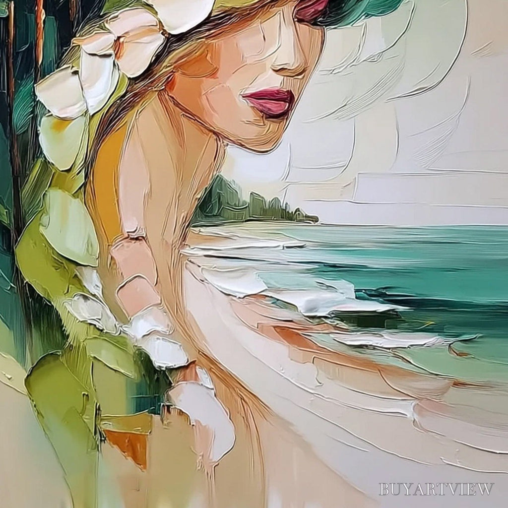 ARTOVITAS Coastal Muse – Textured Impasto Portrait Painting of a Woman by the Sea - image 5