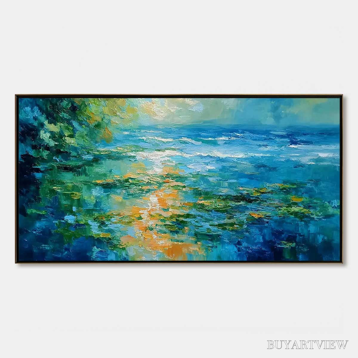 ARTOVITAS Sun-Kissed Lagoon – Textured Palette Knife Seascape Oil Painting - image 1