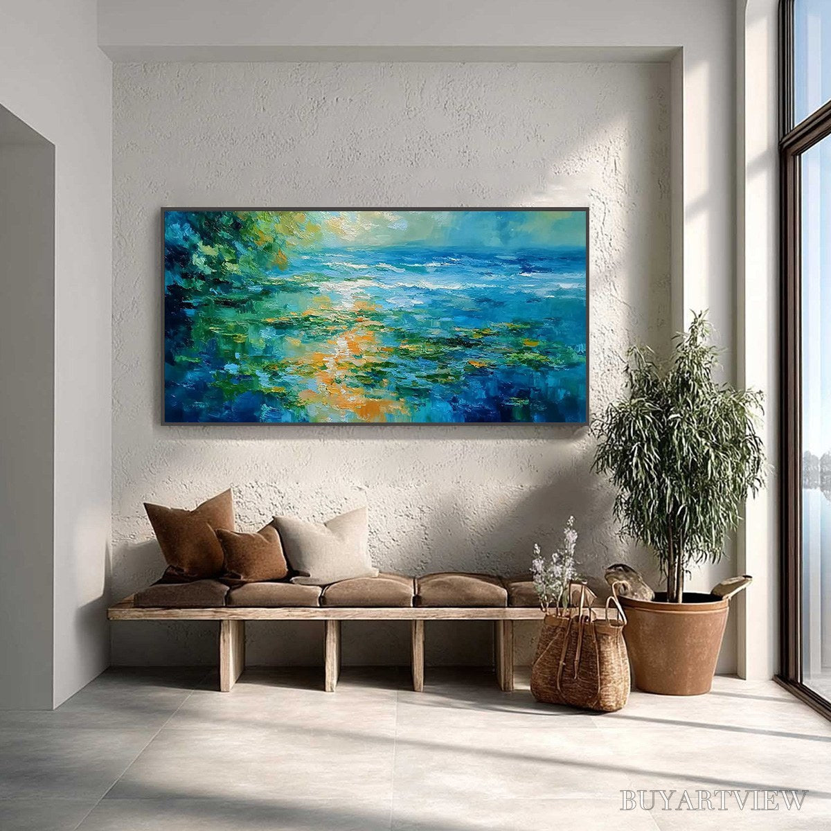 ARTOVITAS Sun-Kissed Lagoon – Textured Palette Knife Seascape Oil Painting - image 2