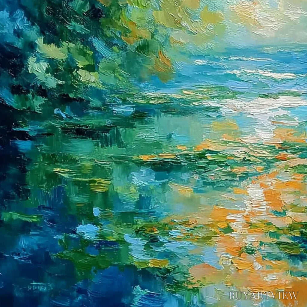 ARTOVITAS Sun-Kissed Lagoon – Textured Palette Knife Seascape Oil Painting - image 3