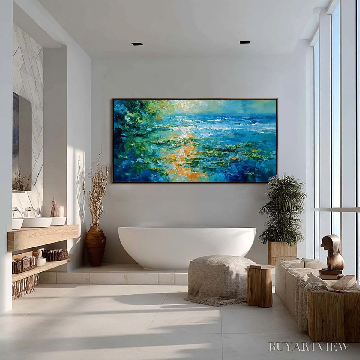 ARTOVITAS Sun-Kissed Lagoon – Textured Palette Knife Seascape Oil Painting - image 4