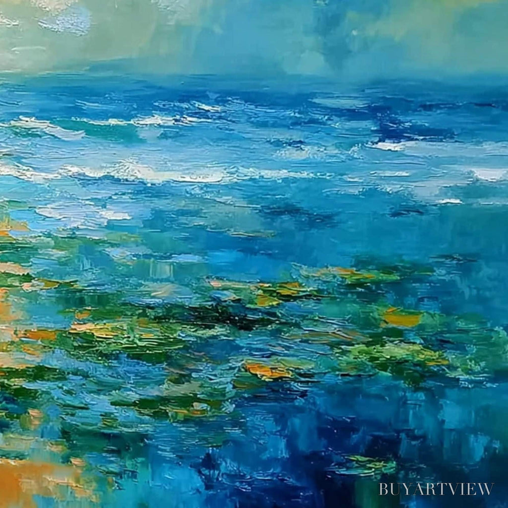 ARTOVITAS Sun-Kissed Lagoon – Textured Palette Knife Seascape Oil Painting - image 5