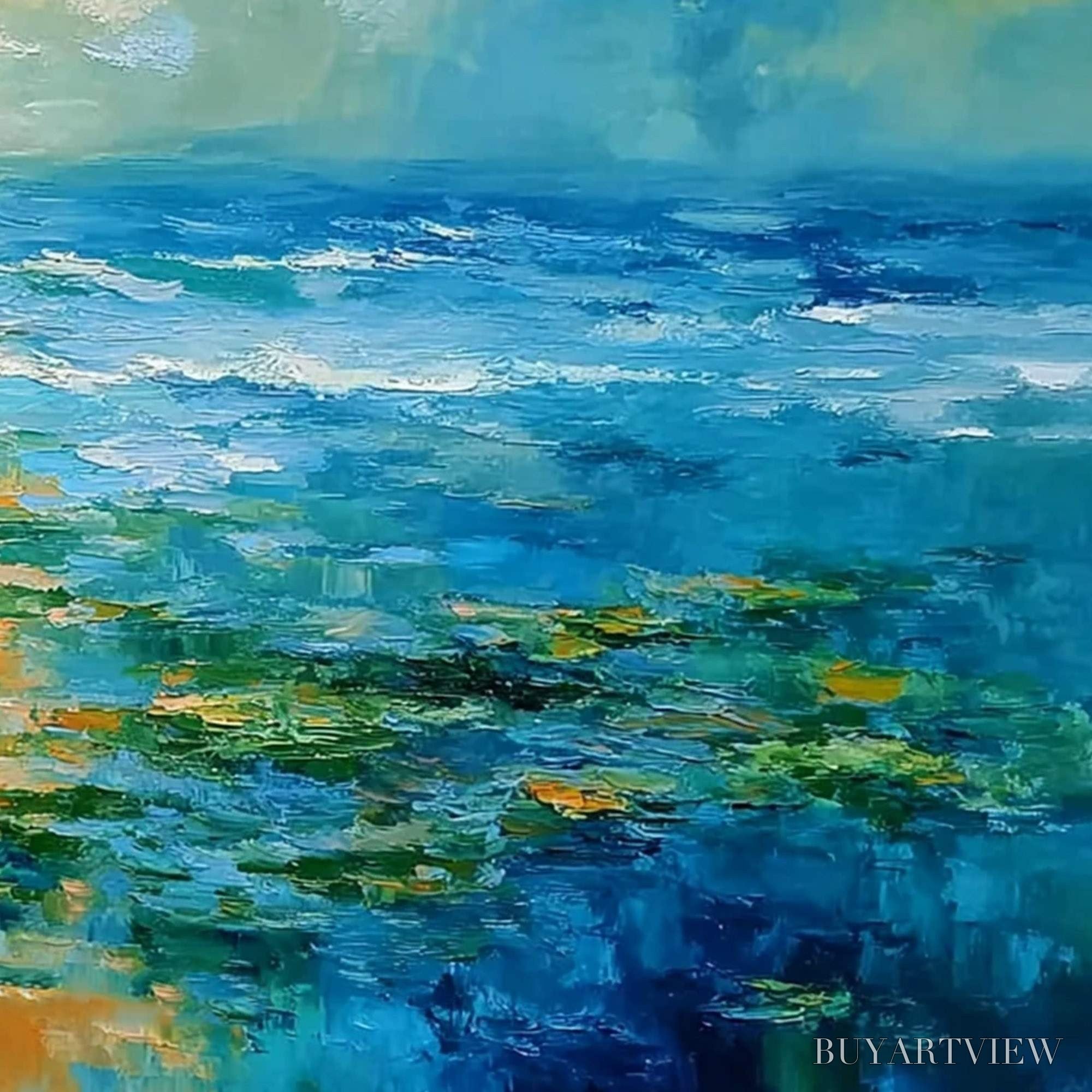 ARTOVITAS Sun-Kissed Lagoon – Textured Palette Knife Seascape Oil Painting - image 5