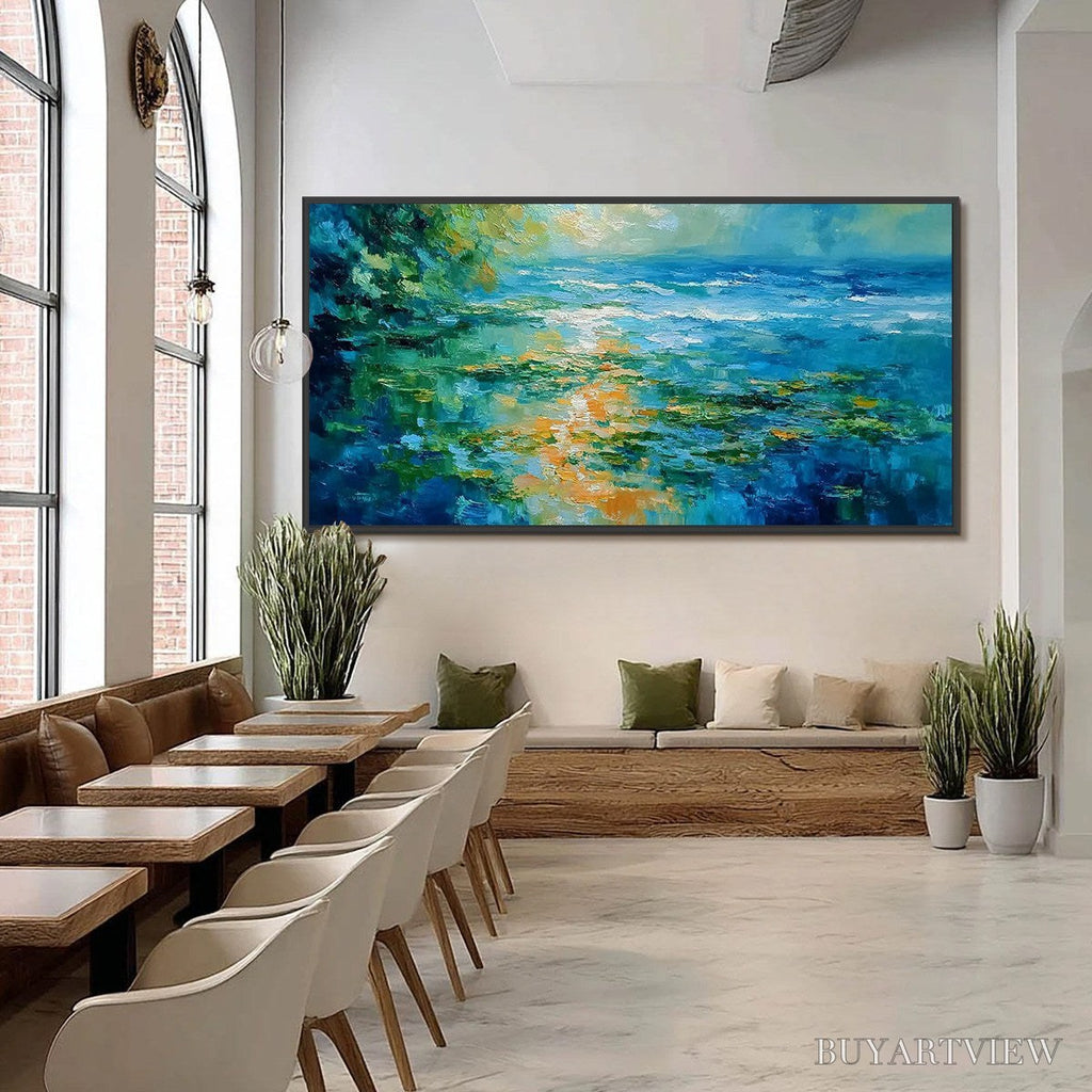 ARTOVITAS Sun-Kissed Lagoon – Textured Palette Knife Seascape Oil Painting - image 6
