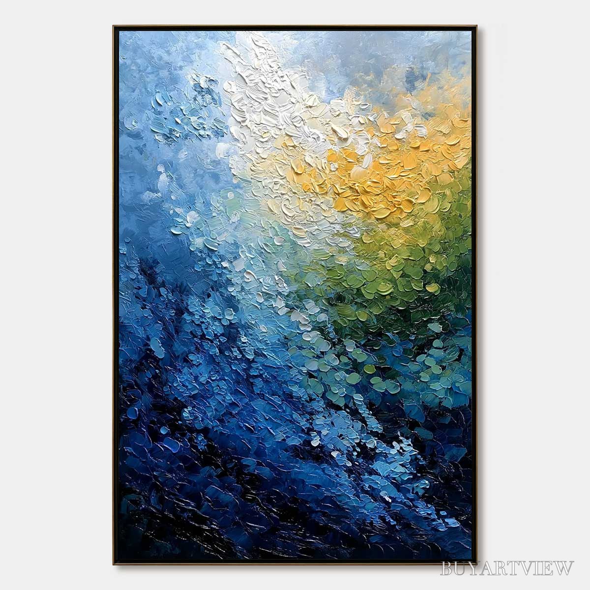 ARTOVITAS Avalon – Vertical Textured Abstract Seascape Oil Painting - image 1