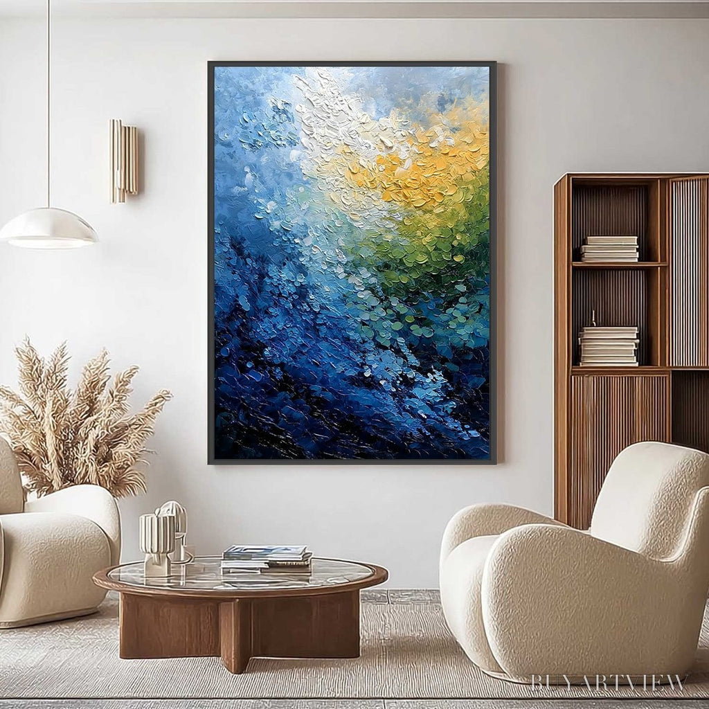 ARTOVITAS Avalon – Vertical Textured Abstract Seascape Oil Painting - image 2