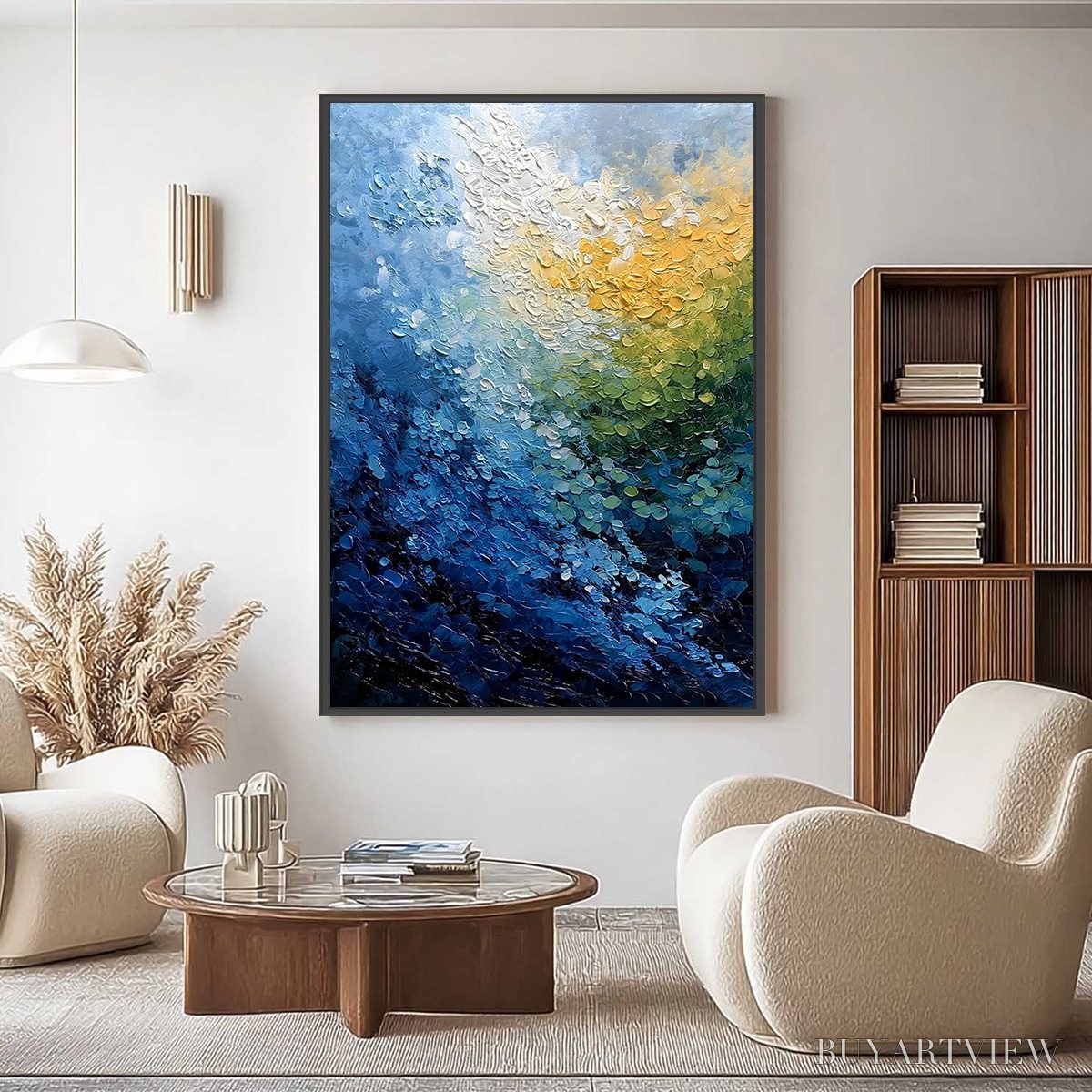 ARTOVITAS Avalon – Vertical Textured Abstract Seascape Oil Painting - image 2