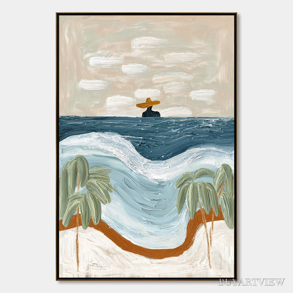 ARTOVITAS Coastal Reverie – Textured Wabi Sabi Style Beach & Sea Painting - image 1