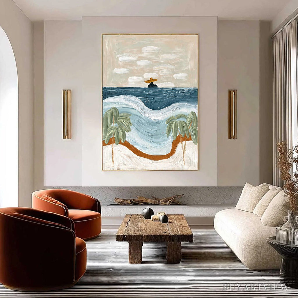 ARTOVITAS Coastal Reverie – Textured Wabi Sabi Style Beach & Sea Painting - image 2