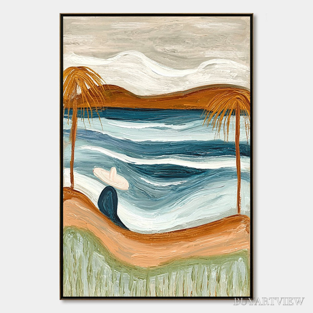 ARTOVITAS Ocean Reverie – Textured Wabi Sabi Style Coastal Landscape Painting - image 1